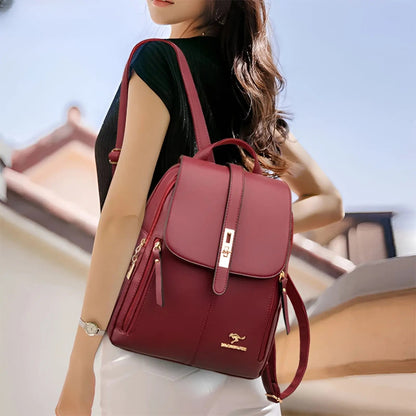 Convertible Leather Backpack Purse for Women — Multi-Pocket Daypack with Adjustable Straps for Travel, Work & Daily Essentials