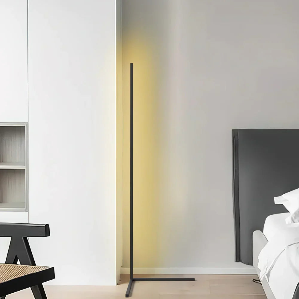 Wireless Remote LED Uplight with Adjustable Brightness for Bedroom, Living Room & Study Spaces | Modern Tall Pole Lamp in Black