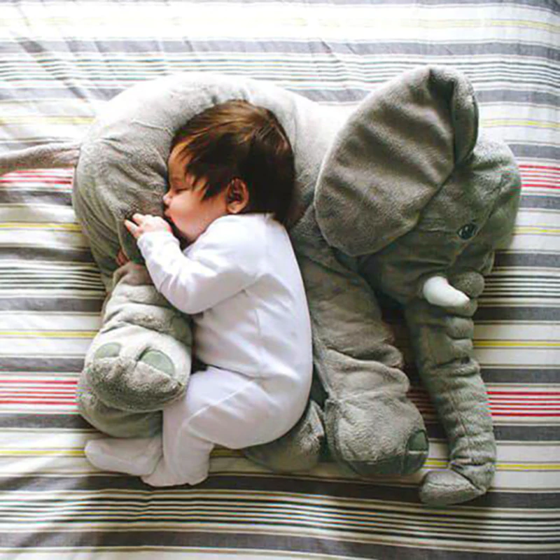 Plush Elephant Nursery Pillow Gray Blue Pink Purple Yellow Toddler Cushion Baby Room Decor Soft Cotton Support Nap Time Play
