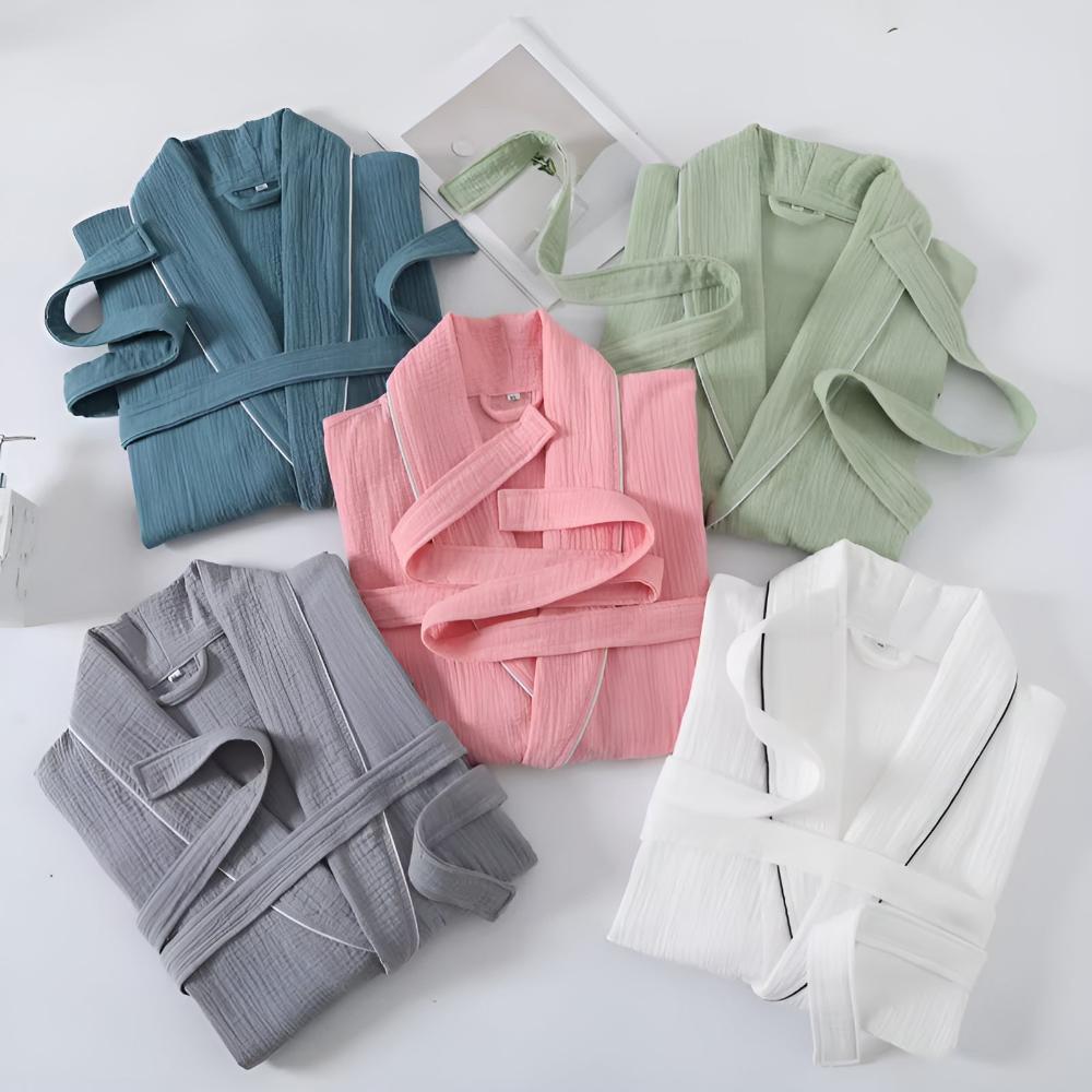 Vessina Bathrobe - 100% Cotton Double Muslin, Short Sleeves, Relaxed Fit