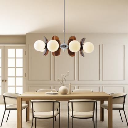 Geometric Modern Chandelier with Frosted Glass Globes – 5 or 8 Light Iron Frame Fixture for Dining Room & Living Space