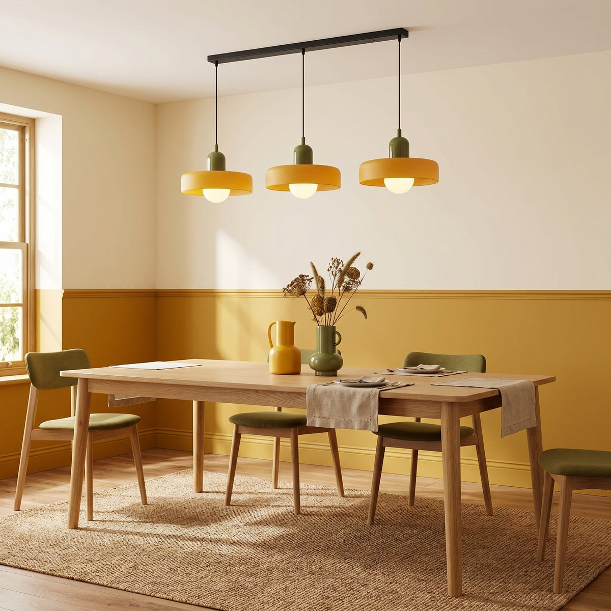 3-Light Geometric Glass Pendant Chandelier – Adjustable Height Statement Fixture for Dining Room, Kitchen Island & Bar | Modern Art Deco