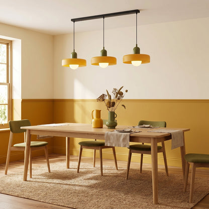 3-Light Geometric Glass Pendant Chandelier – Adjustable Height Statement Fixture for Dining Room, Kitchen Island & Bar | Modern Art Deco