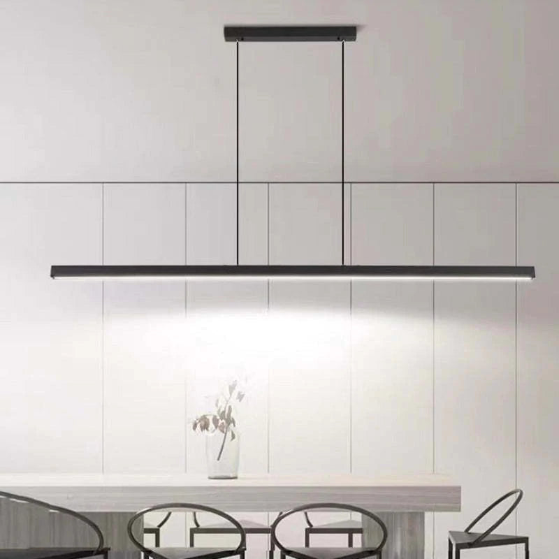 Linear LED Ceiling Light 59 in Metal Acrylic Fixture for Kitchen Island & Dining Room Adjustable Hanging Lamp Modern Black Brown