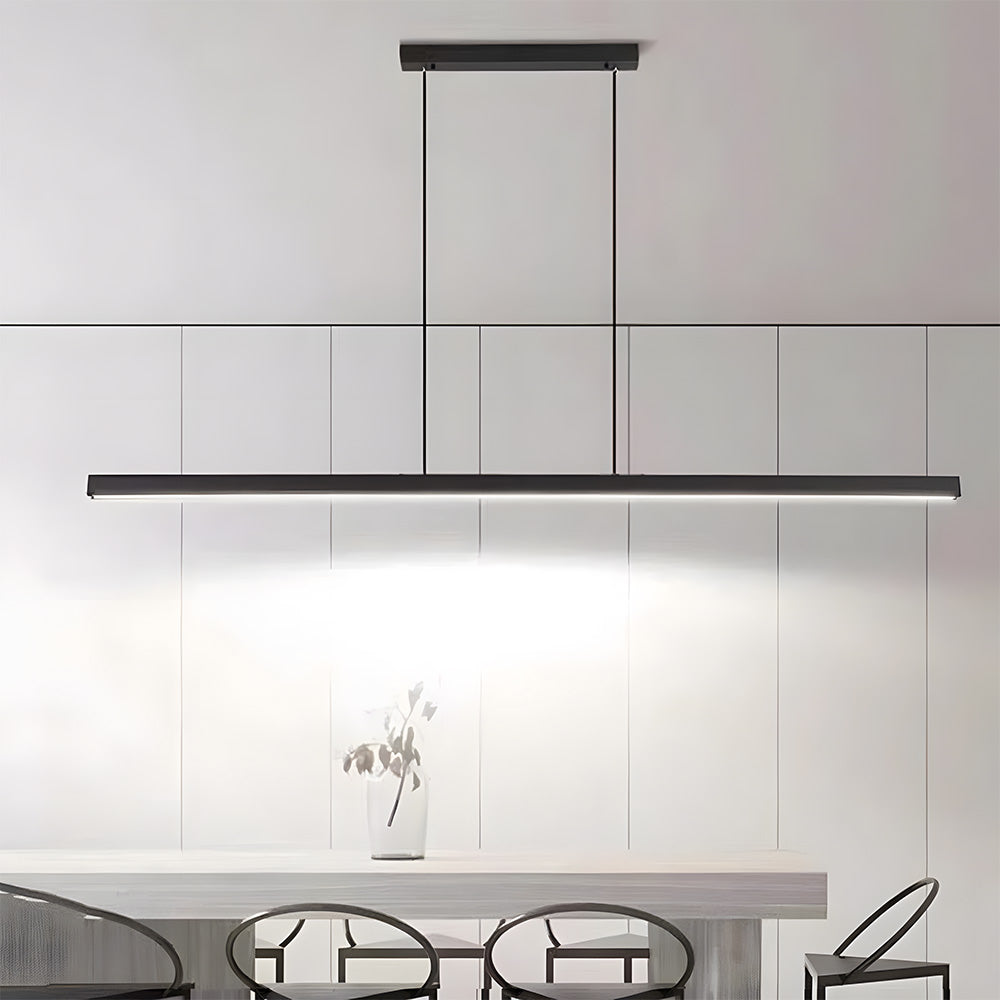 Linear Metal LED Fixture 47 in Black Kitchen Island Overhead Bar Lamp Slim Profile Adjustable Drop Modern Minimalist Style for Dining Room W