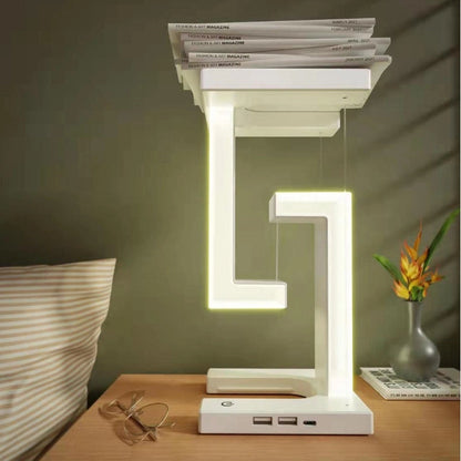 Floating Magnetic Desk Lamp with Wireless Charging Pad for Smartphones - Adjustable Brightness Touch Control LED Light for Home Office