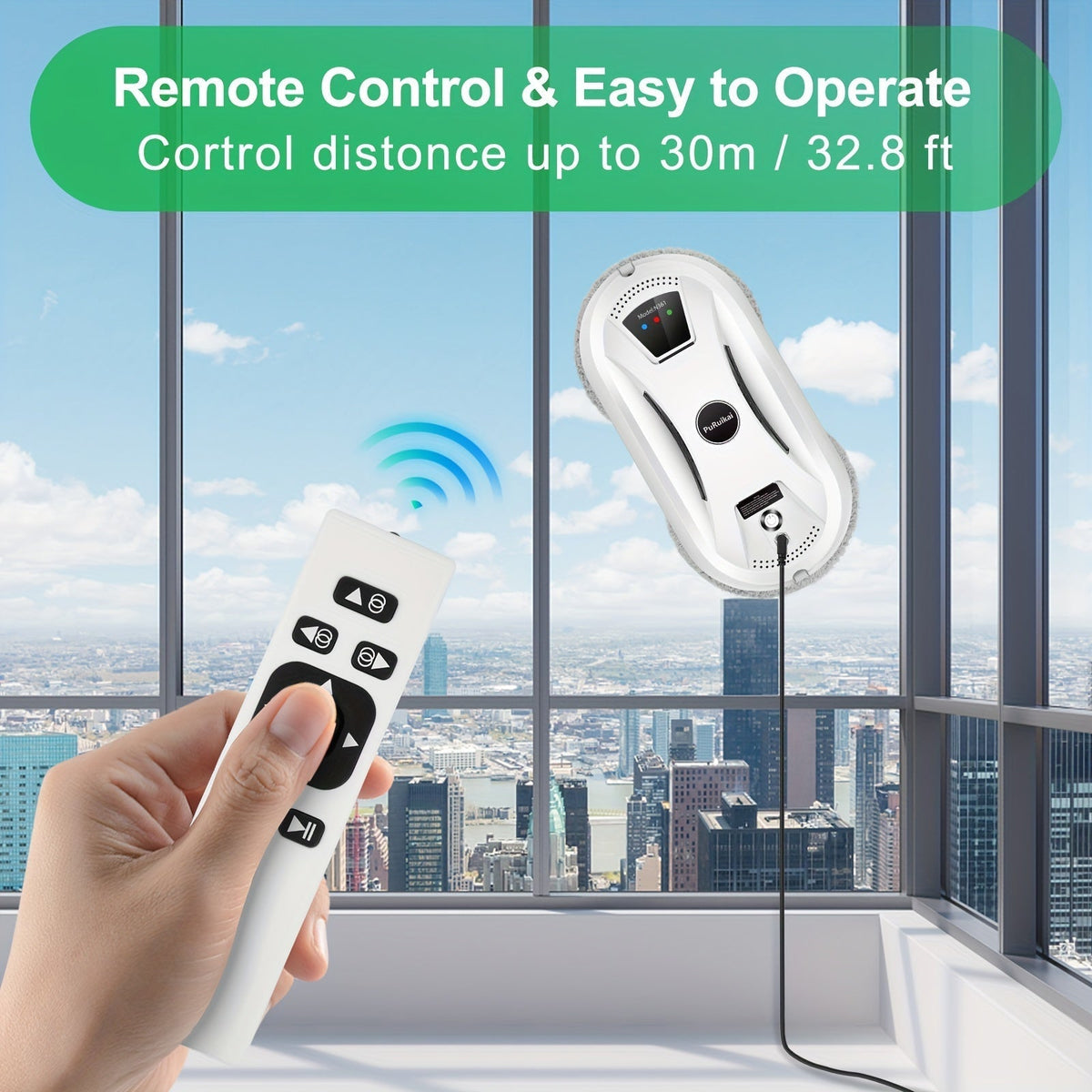 Robotic Window Cleaner with Remote Control for Glass Doors, Mirrors & Windows