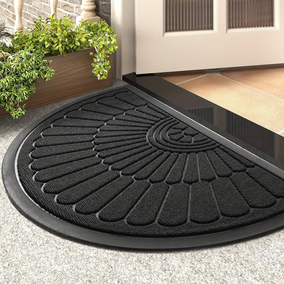 Half Moon Entry Mat Rubber Non-Slip Indoor Outdoor Foyer Entryway Mud Catcher Patio Back Front Utility Room Vestibule Hallway Home