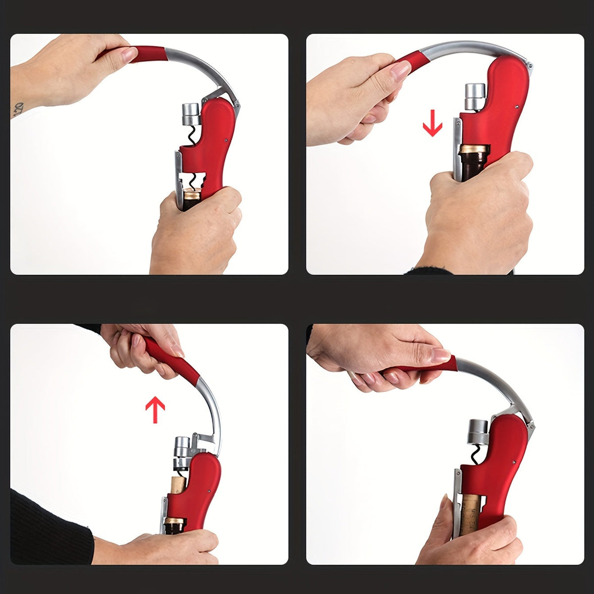Lever-Action Wine Opener with Comfortable Grip for Effortless Cork Removal at Home, Bars & Restaurants