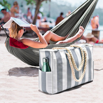 Large Mesh Carryall Bag with Zippered Closure for Pool Days and Coastal Getaways – Holds Towels, Sunscreen & Gear for Travel, Gym, Yoga, Pic