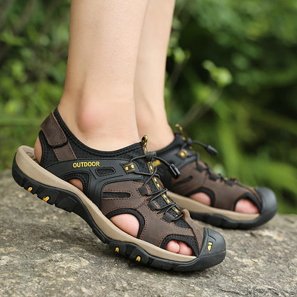 Men's Closed-Toe Sport Sandals with Elastic Strap – Breathable Rubber Sole Outdoor Footwear for Hiking & Summer