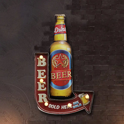 LED Novelty Wall Light Battery-Powered Metal Sign Sconce for Kids Room, Game Room & Man Cave – Beer, Car, Anchor Shaped Night Light in