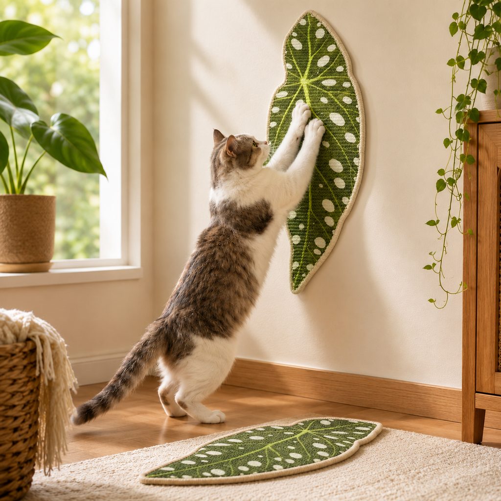Ortekor Botanical Stick-On Sisal Cat Scratcher Mat for Walls, Doors & Floors - Redirect Scratching Away From Furniture