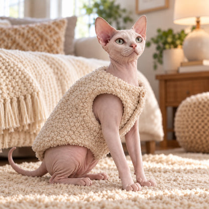 Ortekor Cozy Cat Turtleneck Sweater & Sherpa Vest Set - Cool-Weather Indoor Layers for Hairless & Short-Haired Cats