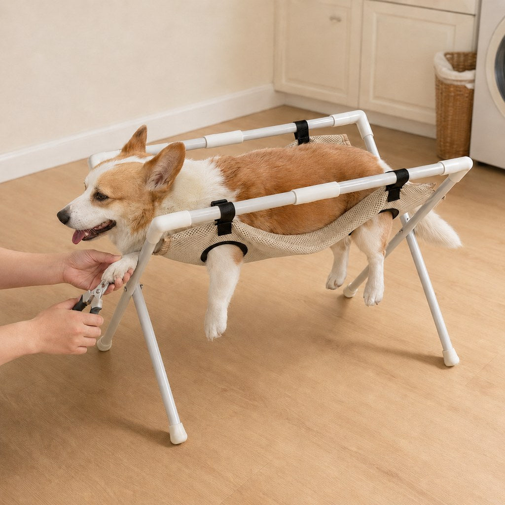 Ortekor Freestanding Foldable Pet Grooming Hammock Stand for Easier At-Home Nail Trimming – Dogs & Cats