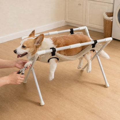 Ortekor Freestanding Foldable Pet Grooming Hammock Stand for Easier At-Home Nail Trimming – Dogs & Cats