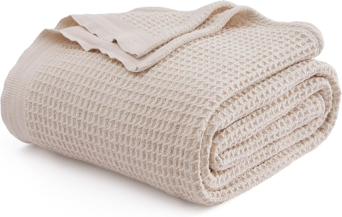 Cozy Haven | 100% Cotton Queen Blanket with Cooling Waffle Weave | Soft & Breathable for Summer Comfort