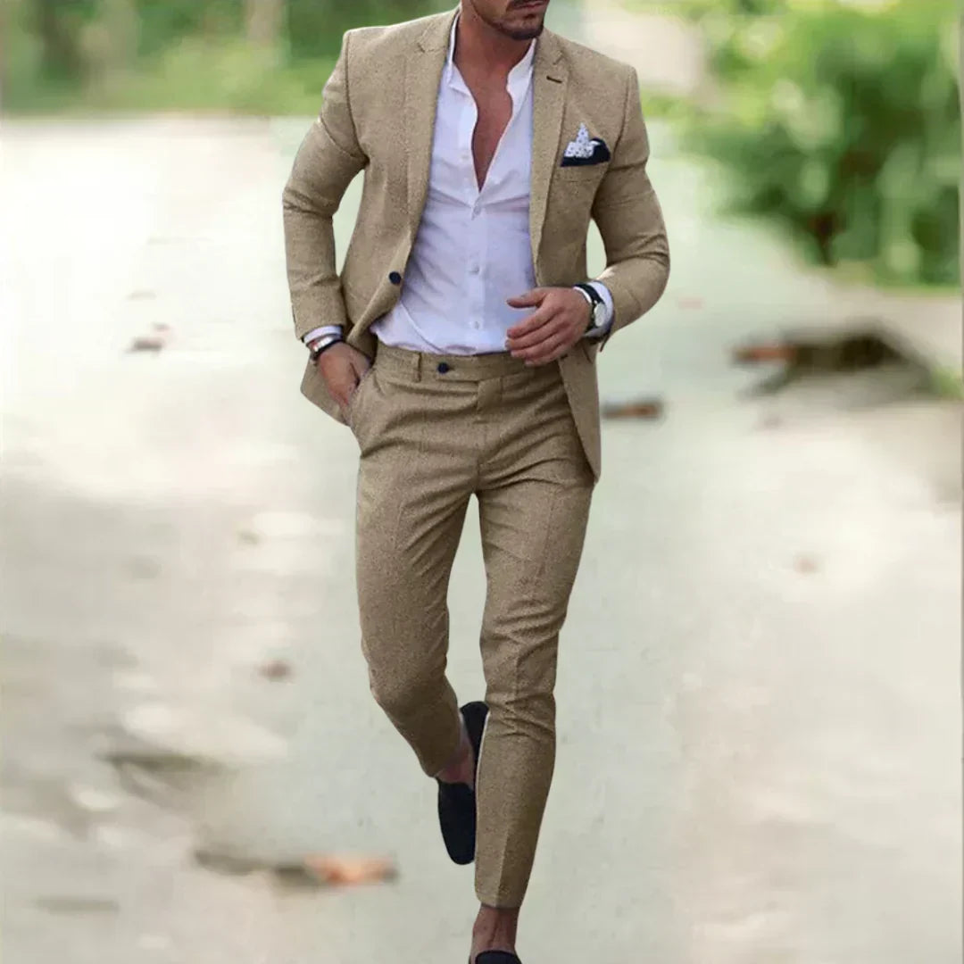 Men's 2-Piece Linen Cotton Suit Set Slim Fit Breathable Single-Breasted Jacket Pants for Summer Weddings Business Casual Outdoor Events