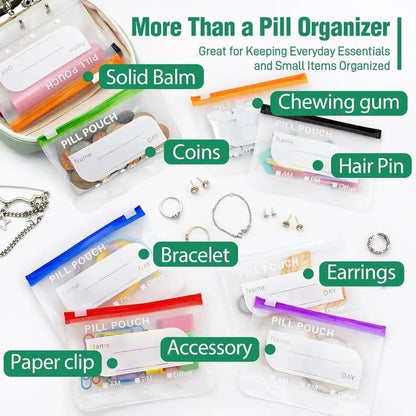 Weekly Pill Organizer Case with 14 Labeled Pouches & Zipper for Travel