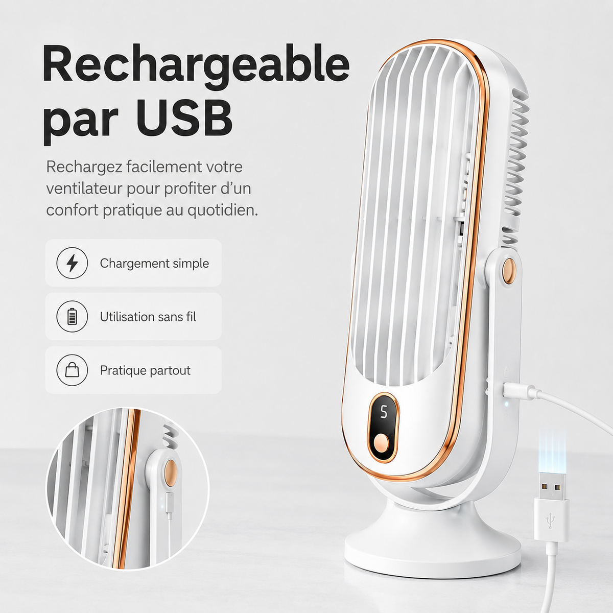 Dual Motor Desk Fan with 720° Rotation, 5 Speed Settings & USB Rechargeable Battery – Whisper-Quiet Personal Cooling Tower for Office