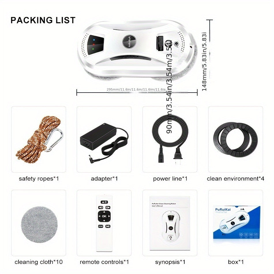 Robotic Window Cleaner with Remote Control for Glass Doors, Mirrors & Windows