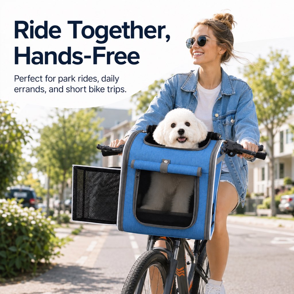 Ortekor 4-in-1 Expandable Bike Pet Carrier Backpack for Cats &Small Dogs - Hands-Free Rides, Car Travel & Vet Trips with Extra Breathing Room