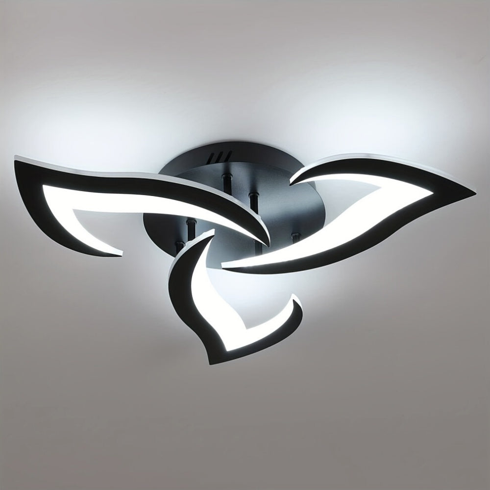 Flush Mount LED Fixture Metal Acrylic Black Layered Floral Pattern for Bedroom Living Room Hallway Contemporary Home Decor Overhead Light