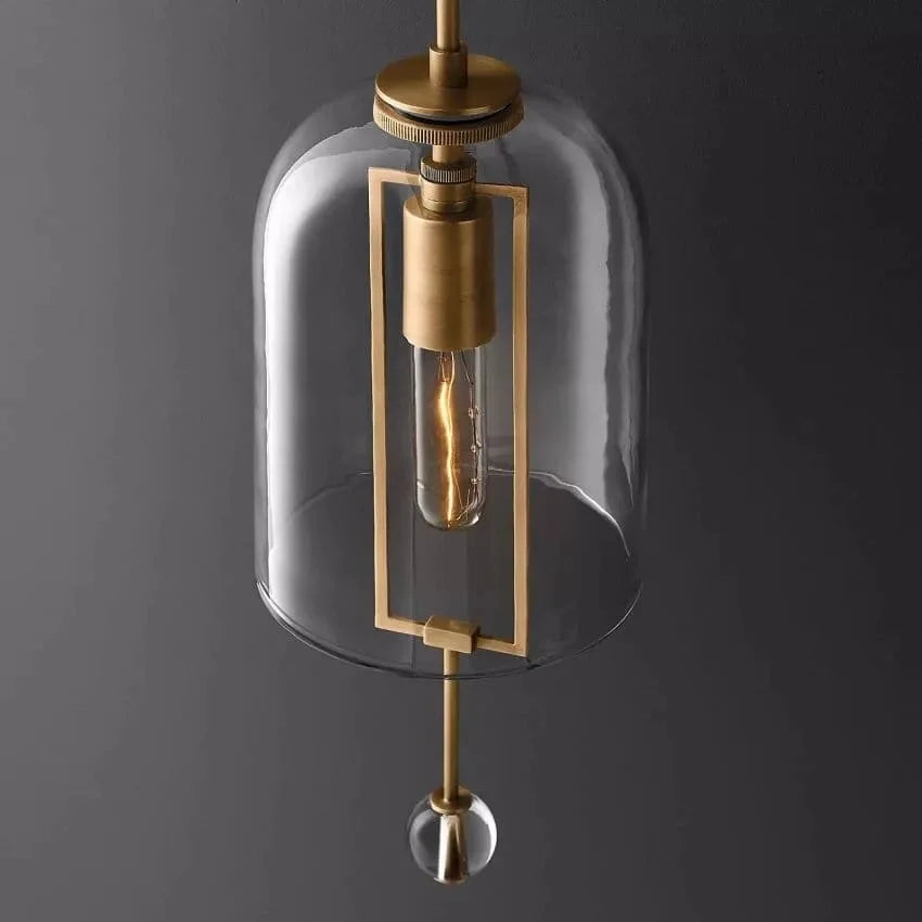 Elongated Glass Bell Sconce with Suspended Copper Frame 23 in Tall for Bedrooms Hallways Living Rooms Modern Vertical Wall Lighting Fixture