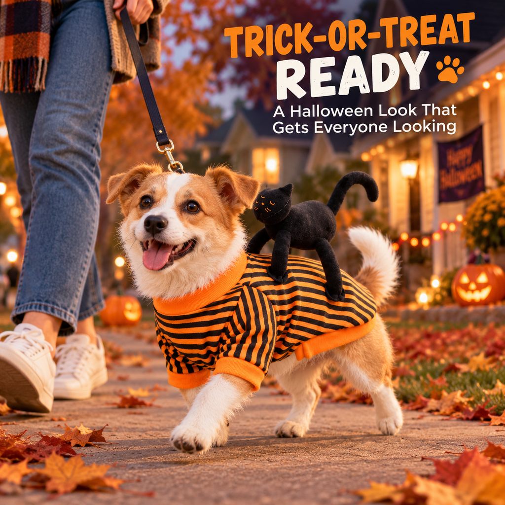 Ortekor Black Cat Rider Halloween Pet Costume - Funny 3D Dog & Cat Outfit for Trick-or-Treating, Parties & Photos with Easy-Movement Design