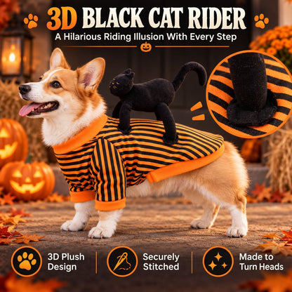Ortekor Black Cat Rider Halloween Pet Costume - Funny 3D Dog & Cat Outfit for Trick-or-Treating, Parties & Photos with Easy-Movement Design