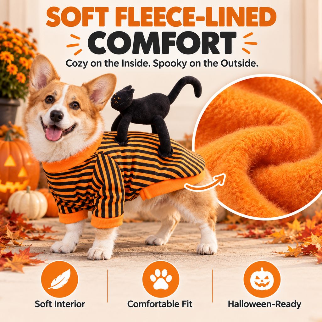 Ortekor Black Cat Rider Halloween Pet Costume - Funny 3D Dog & Cat Outfit for Trick-or-Treating, Parties & Photos with Easy-Movement Design