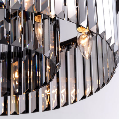 Smoky Gray K9 Crystal Chandelier Round Canopy Pendant for Dining Room Living Room Kitchen Modern Hanging Fixture E12 Bulb Adjustable Chain