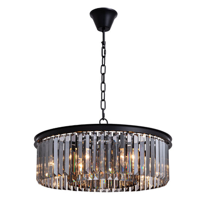 Smoky Gray K9 Crystal Chandelier Round Canopy Pendant for Dining Room Living Room Kitchen Modern Hanging Fixture E12 Bulb Adjustable Chain