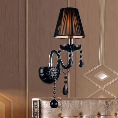 Crystal Wall Sconce Black Finish Mid-Century Modern Design E12 E14 Socket 1-2 Light Fixture for Bedroom Living Room Hallway Indoor Lighting