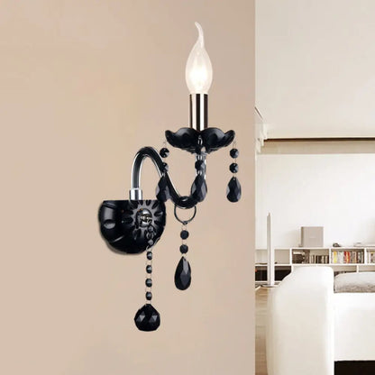 Crystal Wall Sconce Black Finish Mid-Century Modern Design E12 E14 Socket 1-2 Light Fixture for Bedroom Living Room Hallway Indoor Lighting