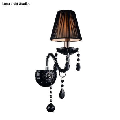 Crystal Wall Sconce Black Finish Mid-Century Modern Design E12 E14 Socket 1-2 Light Fixture for Bedroom Living Room Hallway Indoor Lighting