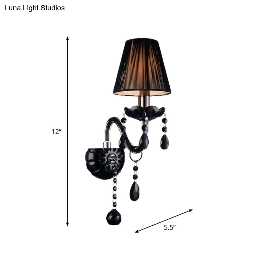 Crystal Wall Sconce Black Finish Mid-Century Modern Design E12 E14 Socket 1-2 Light Fixture for Bedroom Living Room Hallway Indoor Lighting