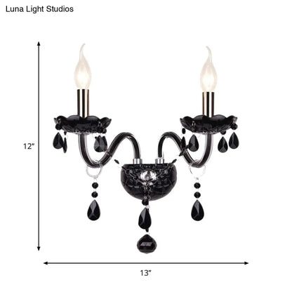 Crystal Wall Sconce Black Finish Mid-Century Modern Design E12 E14 Socket 1-2 Light Fixture for Bedroom Living Room Hallway Indoor Lighting