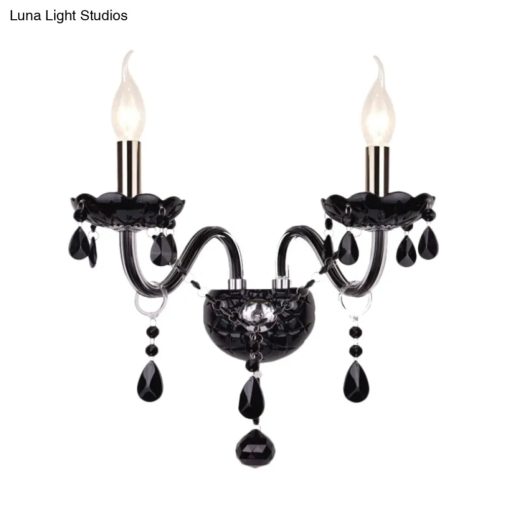 Crystal Wall Sconce Black Finish Mid-Century Modern Design E12 E14 Socket 1-2 Light Fixture for Bedroom Living Room Hallway Indoor Lighting