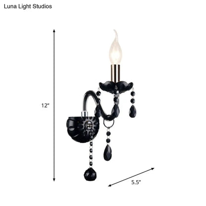 Crystal Wall Sconce Black Finish Mid-Century Modern Design E12 E14 Socket 1-2 Light Fixture for Bedroom Living Room Hallway Indoor Lighting