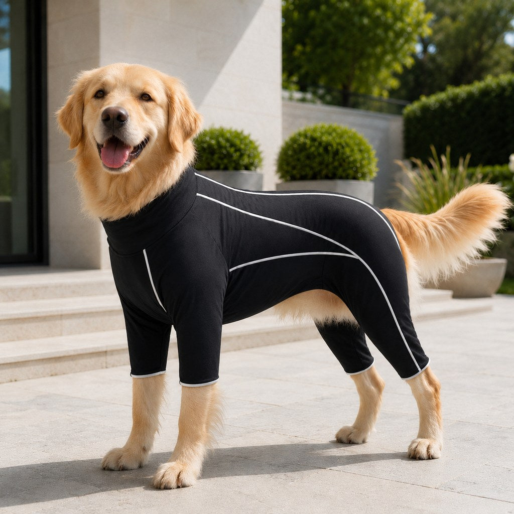 Ortekor Four-Leg Full-Body Dog Jumpsuit for Home & Outdoor Wear – Helps Contain Loose Fur & Everyday Dirt