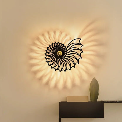 Spiral Shell Accent Sconce with LED – Handcrafted Ceramic & Wood Fixture in Gold or Black for Entryways, Bedrooms & Hallways