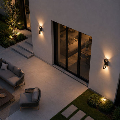 Outdoor Wall Sconce Dual-Beam Light Fixture Black Stainless Steel Weatherproof IP65 Up Down Accent Lighting for Patio Garden Entryway