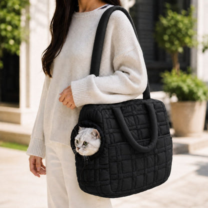 Ortekor Quilted Pet Carrier Tote for Cats & Small Dogs – Easy Hand & Shoulder Carry for Walks, Errands & Everyday Outings