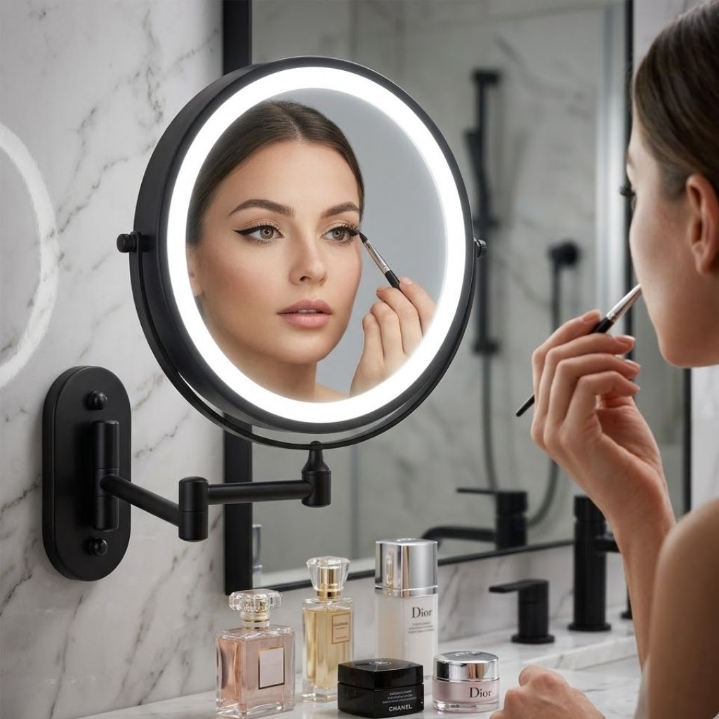 Cordless Lighted Vanity Mirror with Adjustable Magnification & 3-Tone LED Illumination for Beauty Routine & Grooming