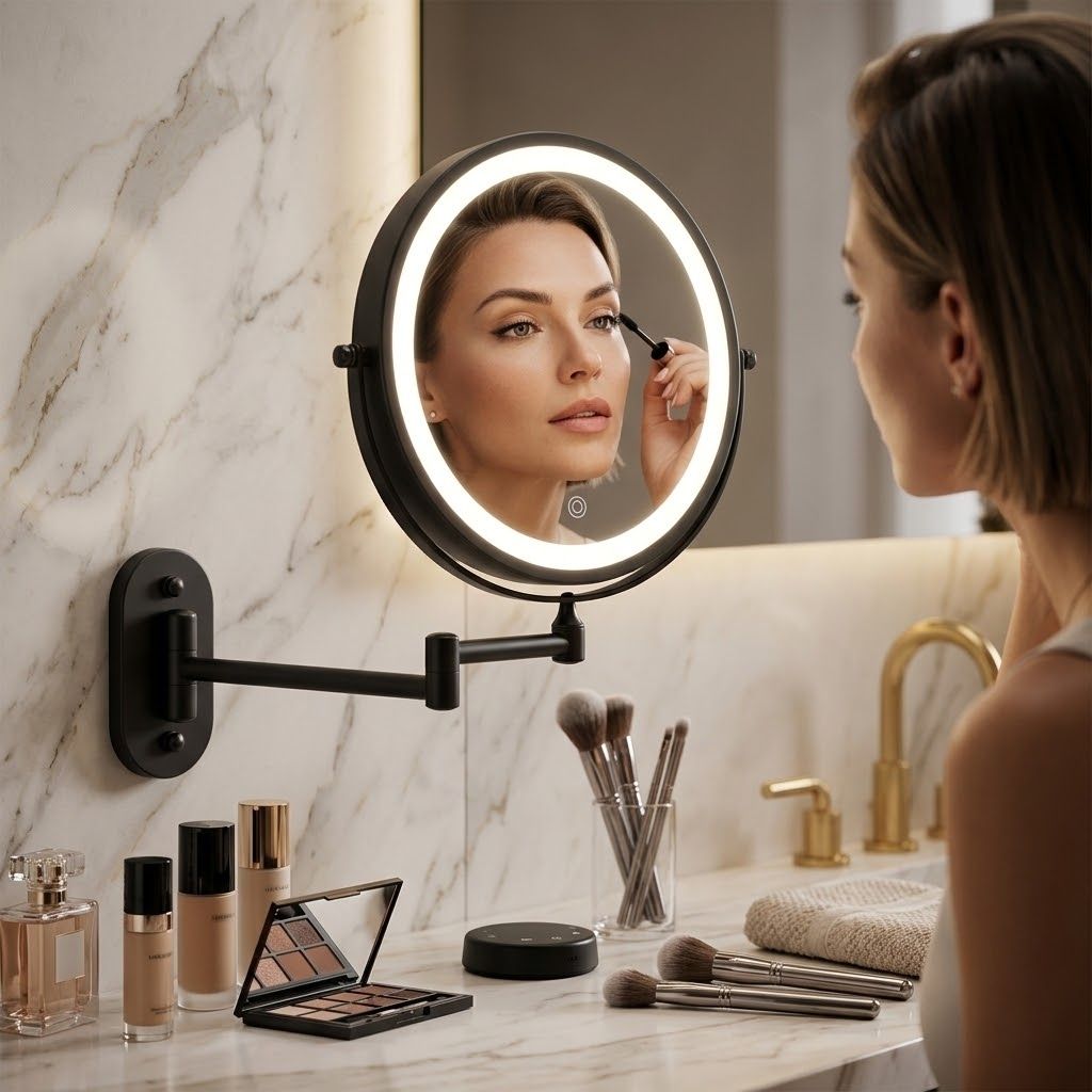 Cordless Lighted Vanity Mirror with Adjustable Magnification & 3-Tone LED Illumination for Beauty Routine & Grooming