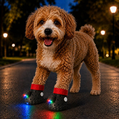 Ortekor Step-Activated RGB Light-Up Dog Boots for Night Walks – Low-Light Visibility & Lightweight EVA Paw Coverage