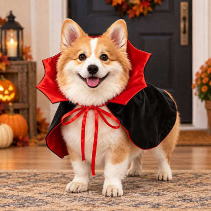Ortekor Halloween Vampire Dog Cape Costume - Lightweight Black & Red Pet Cloak for Parties, Photos & Easy Dress-Up