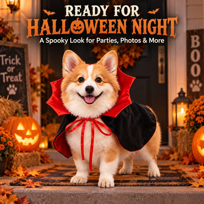 Ortekor Halloween Vampire Dog Cape Costume - Lightweight Black & Red Pet Cloak for Parties, Photos & Easy Dress-Up