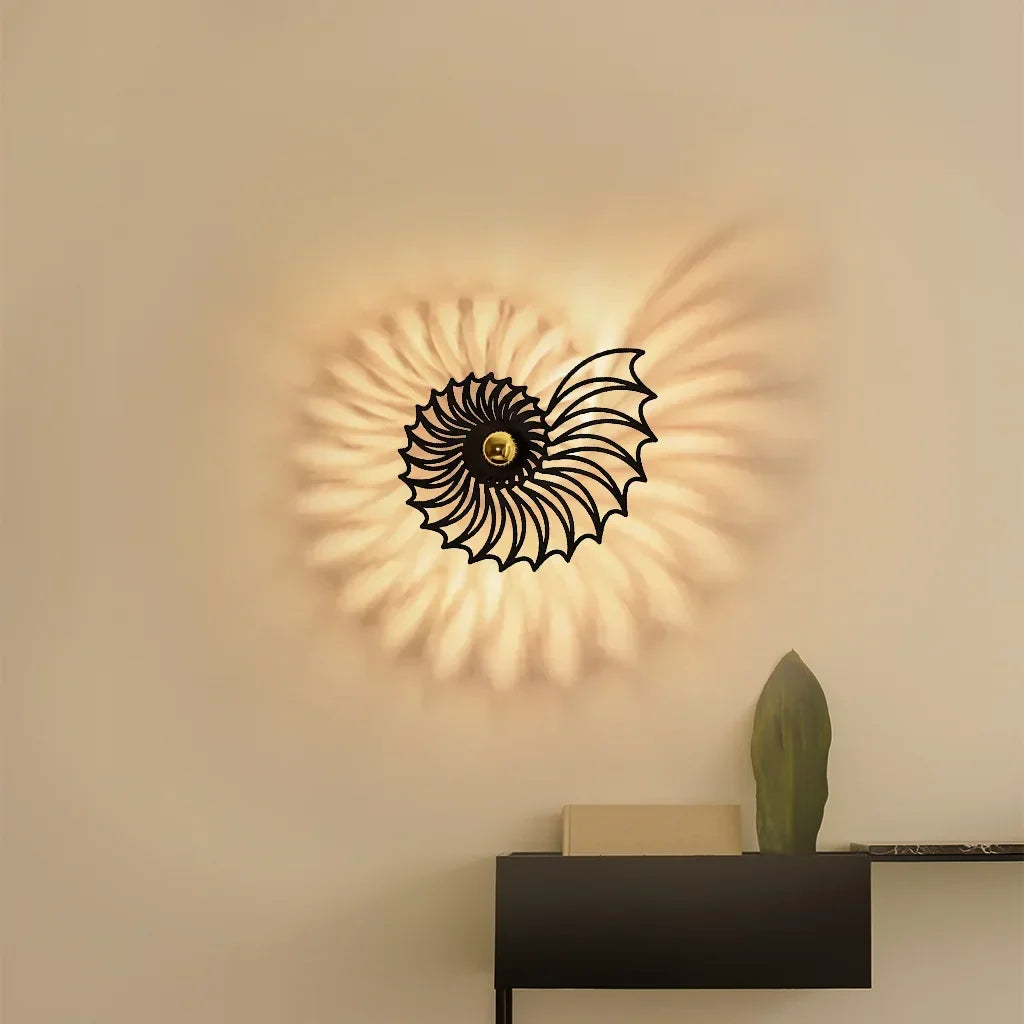 Spiral Shell Accent Sconce with LED – Handcrafted Ceramic & Wood Fixture in Gold or Black for Entryways, Bedrooms & Hallways